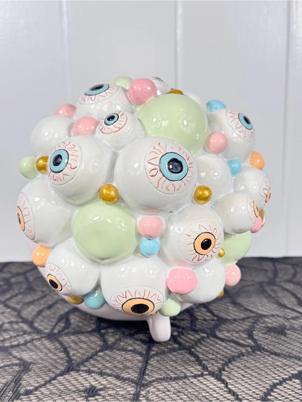 NEW Pastel Eyeball Cauldron Halloween Figurine